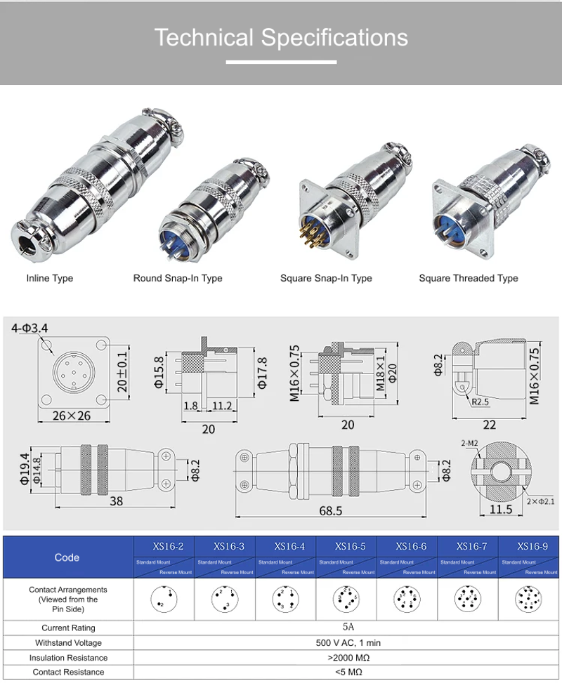 XS16 circular connector specification 09