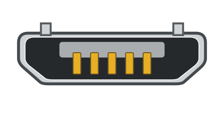 USB 2.0 Micro-B cable plug, viewed from the front.