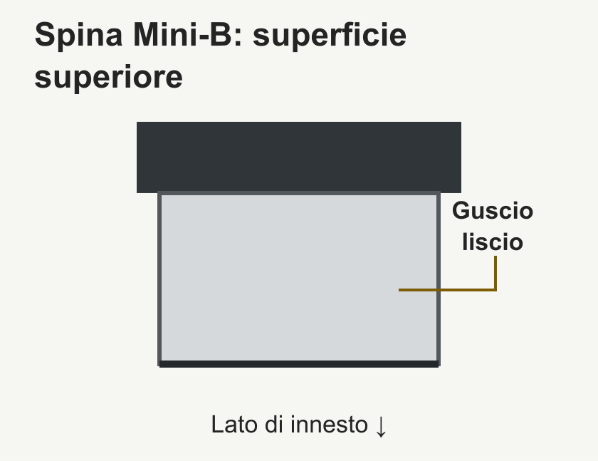 Vista dall'alto della spina Mini-B con guscio metallico liscio.